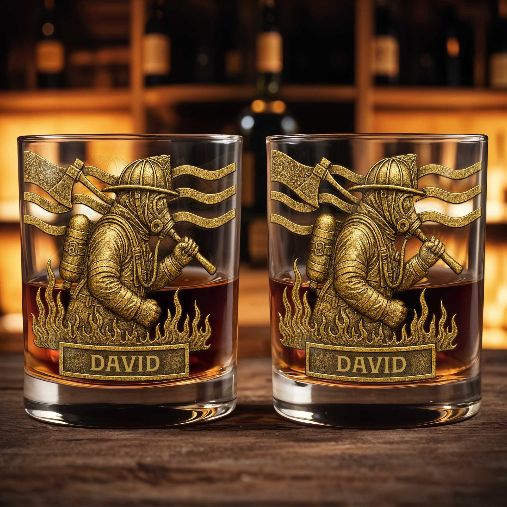 To My Courageous Hero Firefighter - Personalized Custom Whiskey Glass - FIF012_RWG