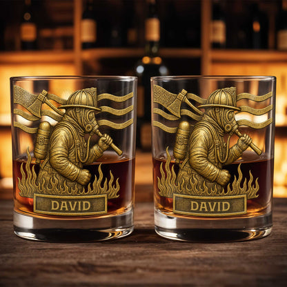 To My Courageous Hero Firefighter - Personalized Custom Whiskey Glass - FIF012_RWG