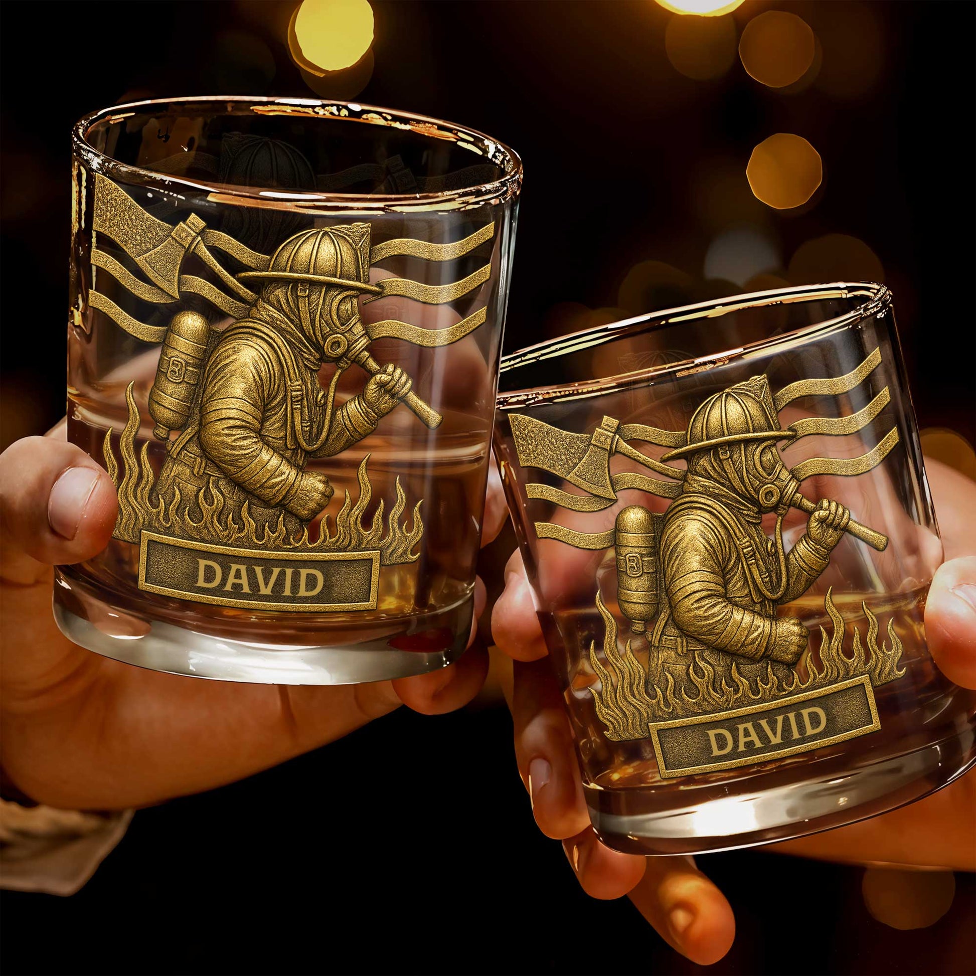 To My Courageous Hero Firefighter - Personalized Custom Whiskey Glass - FIF012_RWG
