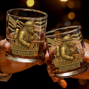 To My Courageous Hero Firefighter - Personalized Custom Whiskey Glass - FIF012_RWG
