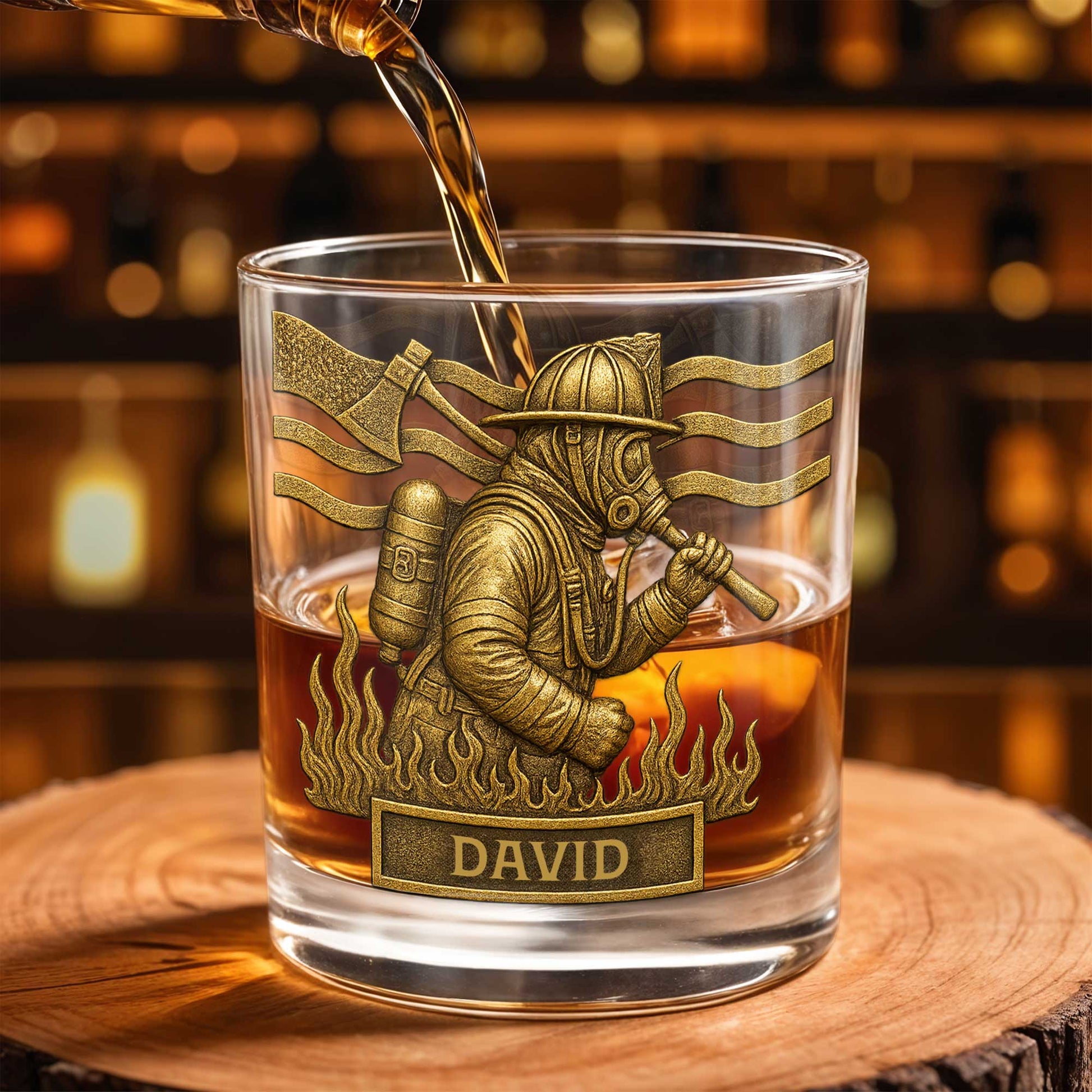 To My Courageous Hero Firefighter - Personalized Custom Whiskey Glass - FIF012_RWG