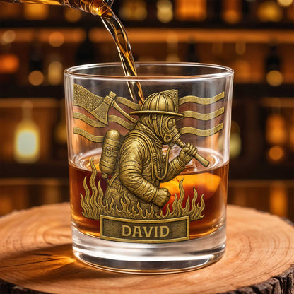 To My Courageous Hero Firefighter - Personalized Custom Whiskey Glass - FIF012_RWG