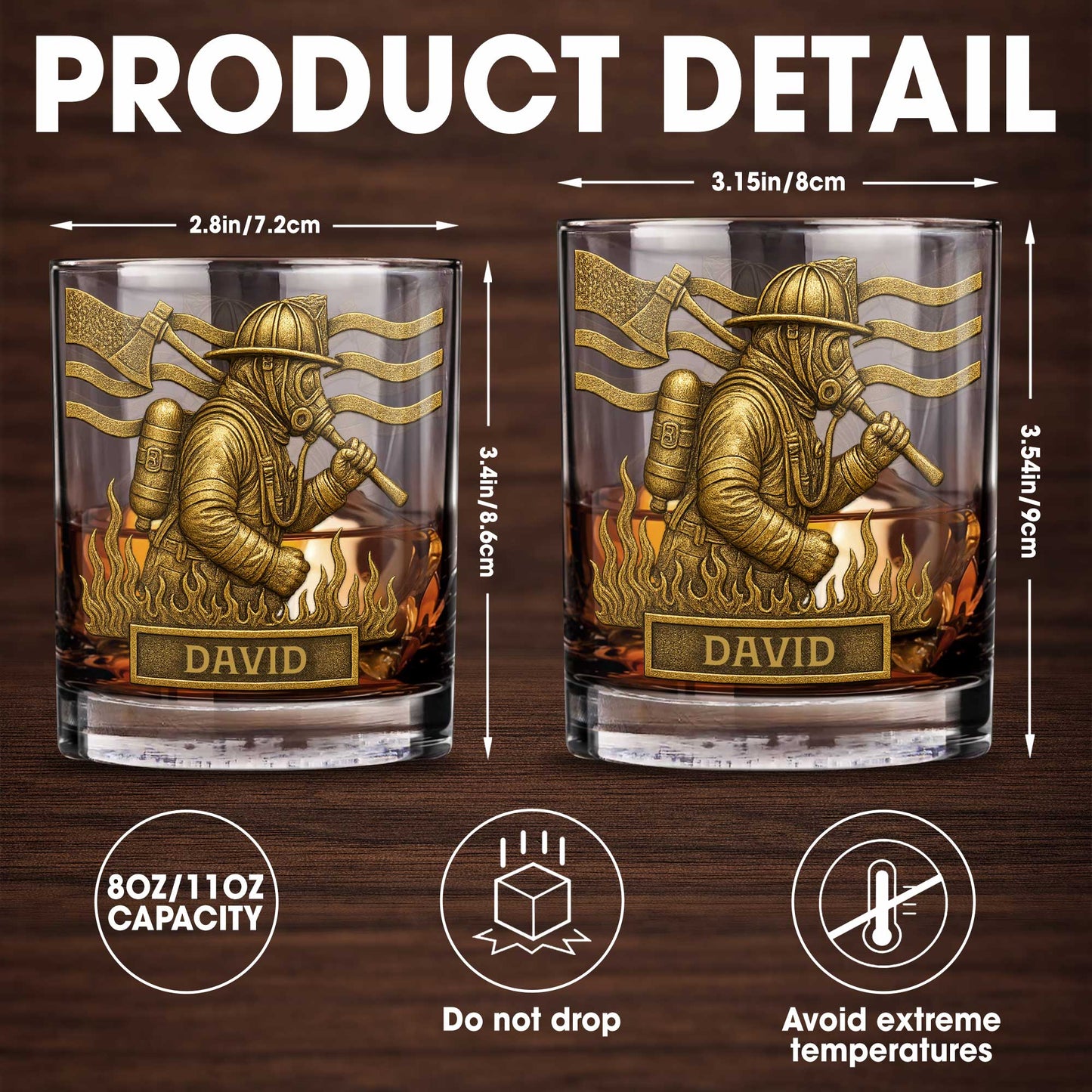 To My Courageous Hero Firefighter - Personalized Custom Whiskey Glass - FIF012_RWG