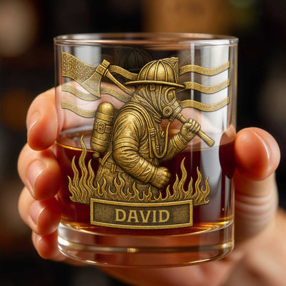To My Courageous Hero Firefighter - Personalized Custom Whiskey Glass - FIF012_RWG
