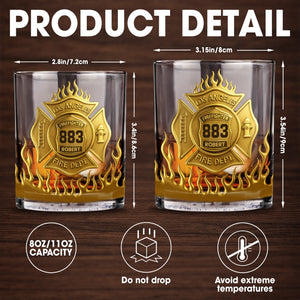 Los Angeles Firefighter, Fire Dept Badge With Flames - Personalized Custom Whiskey Glass - FIF014_RWG