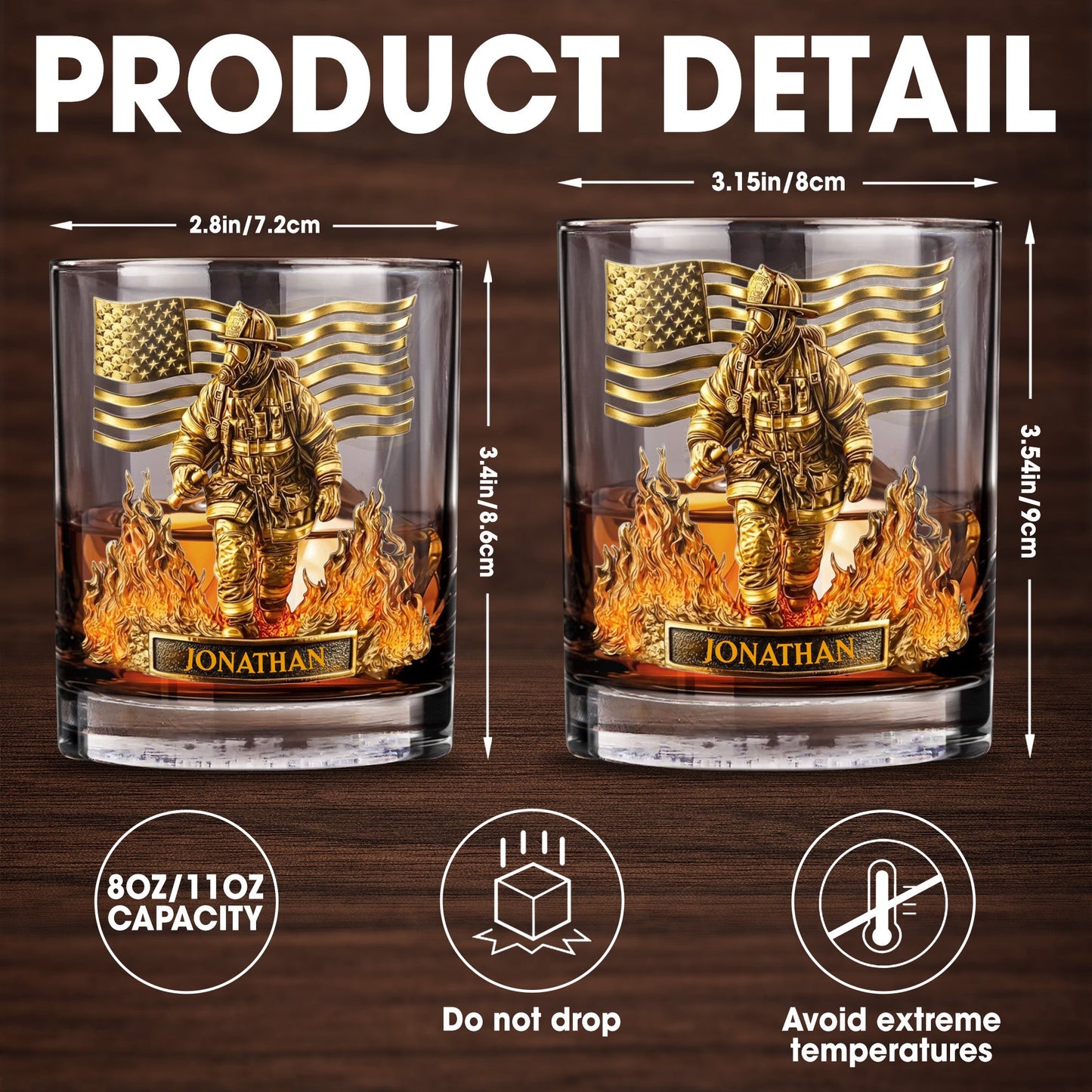 Celebrate Our Heroes, Brave Firefighter And American Flag - Personalized Custom Whiskey Glass - FIF045_RWG