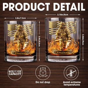Celebrate Our Heroes, Brave Firefighter And American Flag - Personalized Custom Whiskey Glass - FIF045_RWG
