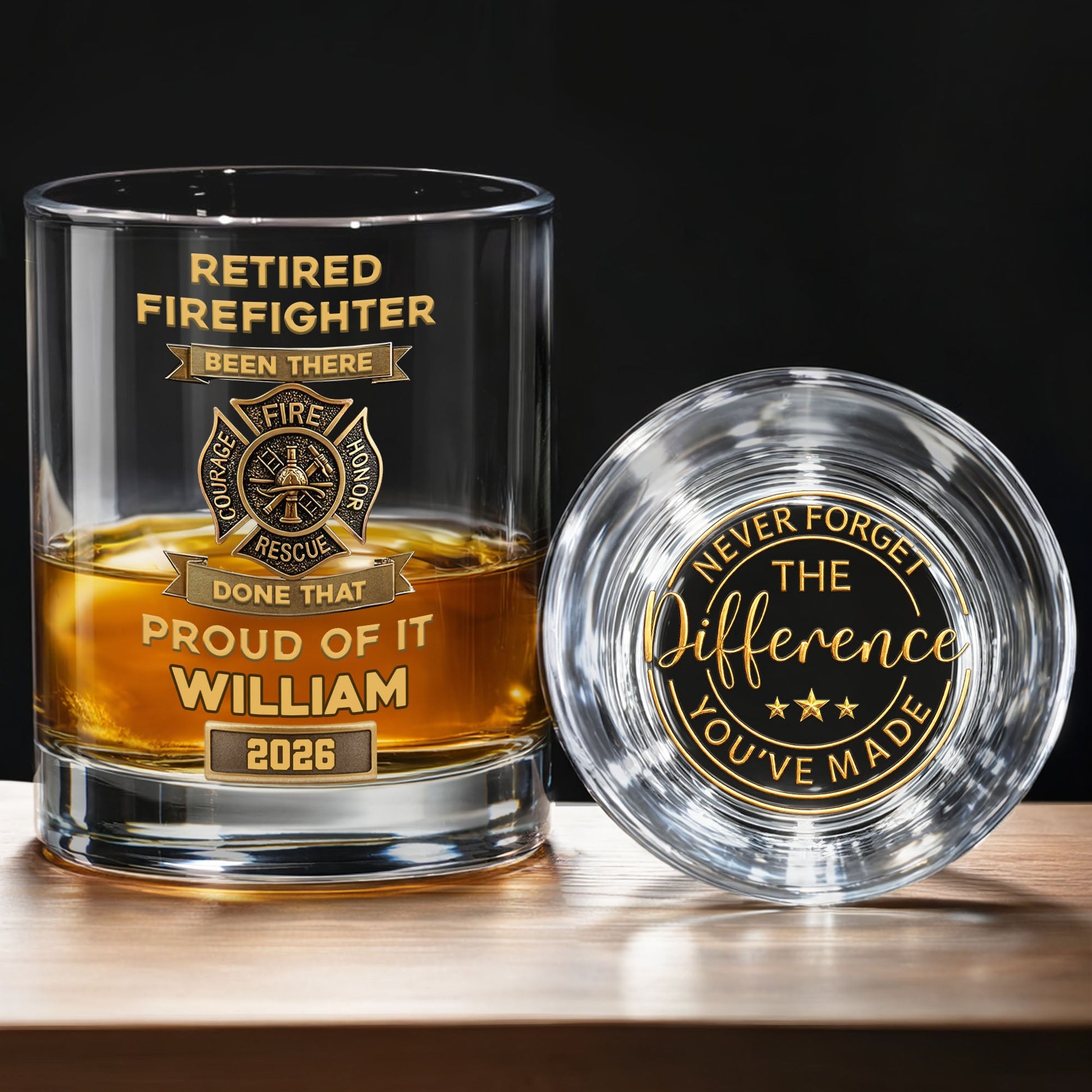 Retired Firefighter Been There Done That Proud Of It Badge - Personalized Whiskey Glass - FIF046_PRIWI