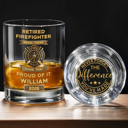 Retired Firefighter Been There Done That Proud Of It Badge - Personalized Whiskey Glass - FIF046_PRIWI