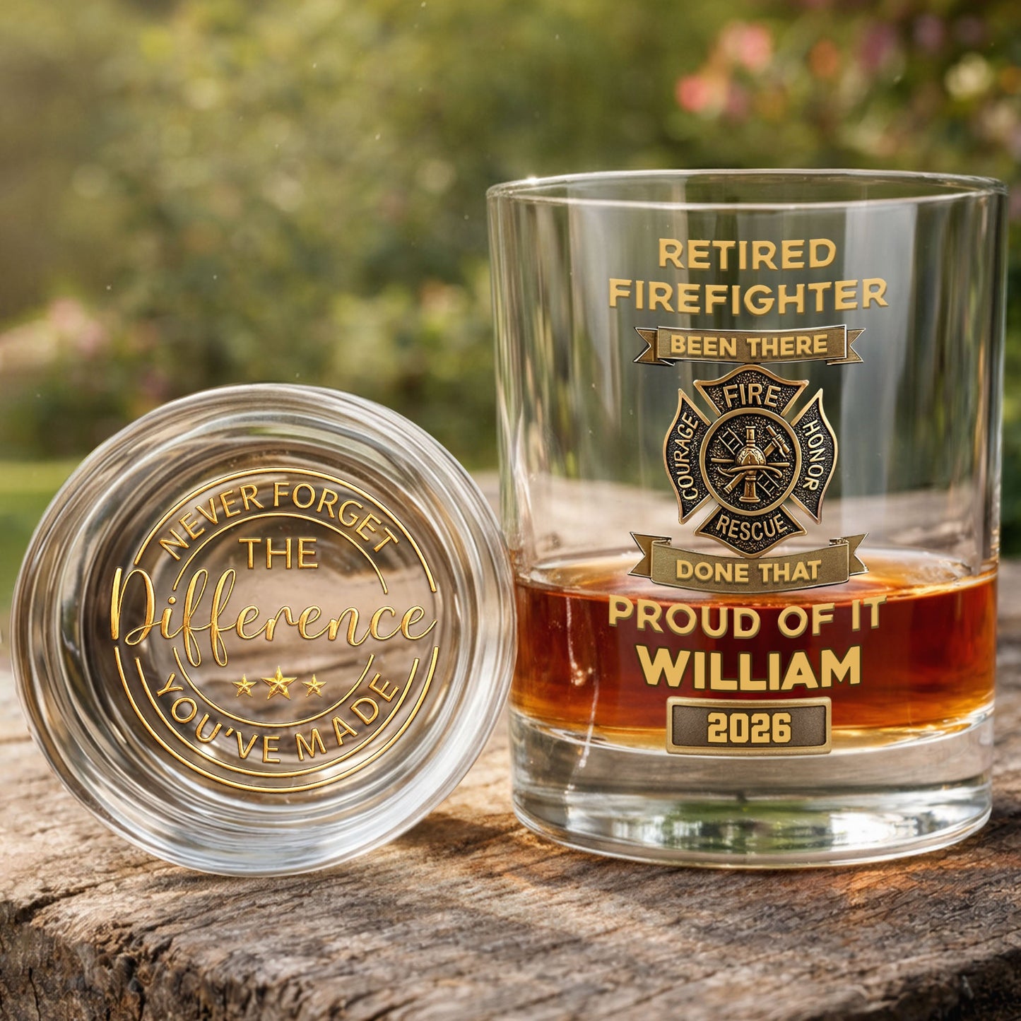 Retired Firefighter Been There Done That Proud Of It Badge - Personalized Whiskey Glass - FIF046_PRIWI