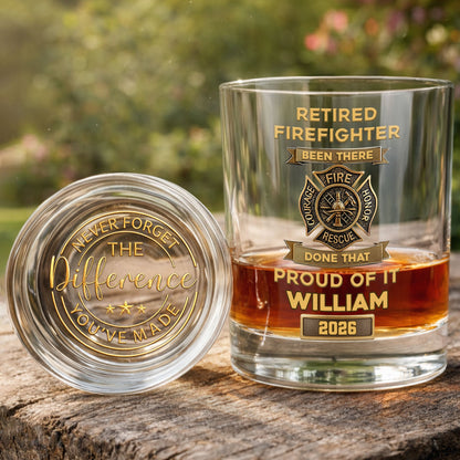 Retired Firefighter Been There Done That Proud Of It Badge - Personalized Whiskey Glass - FIF046_PRIWI