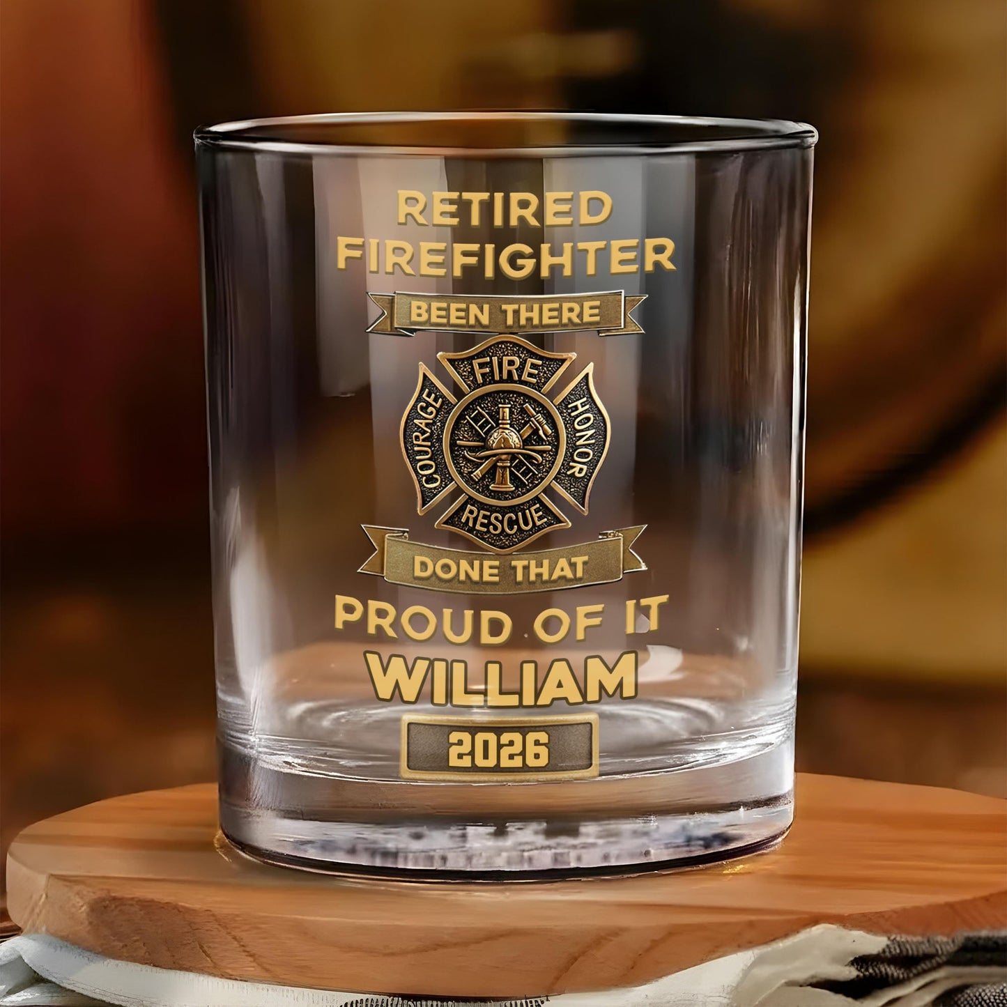 Retired Firefighter Been There Done That Proud Of It Badge - Personalized Whiskey Glass - FIF046_PRIWI
