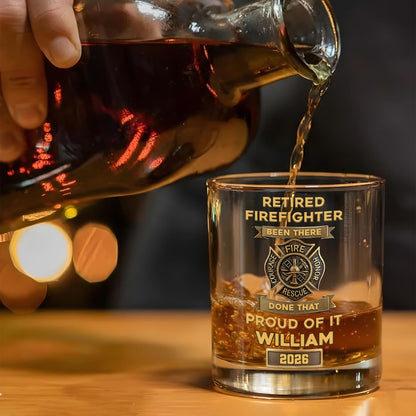 Retired Firefighter Been There Done That Proud Of It Badge - Personalized Whiskey Glass - FIF046_PRIWI