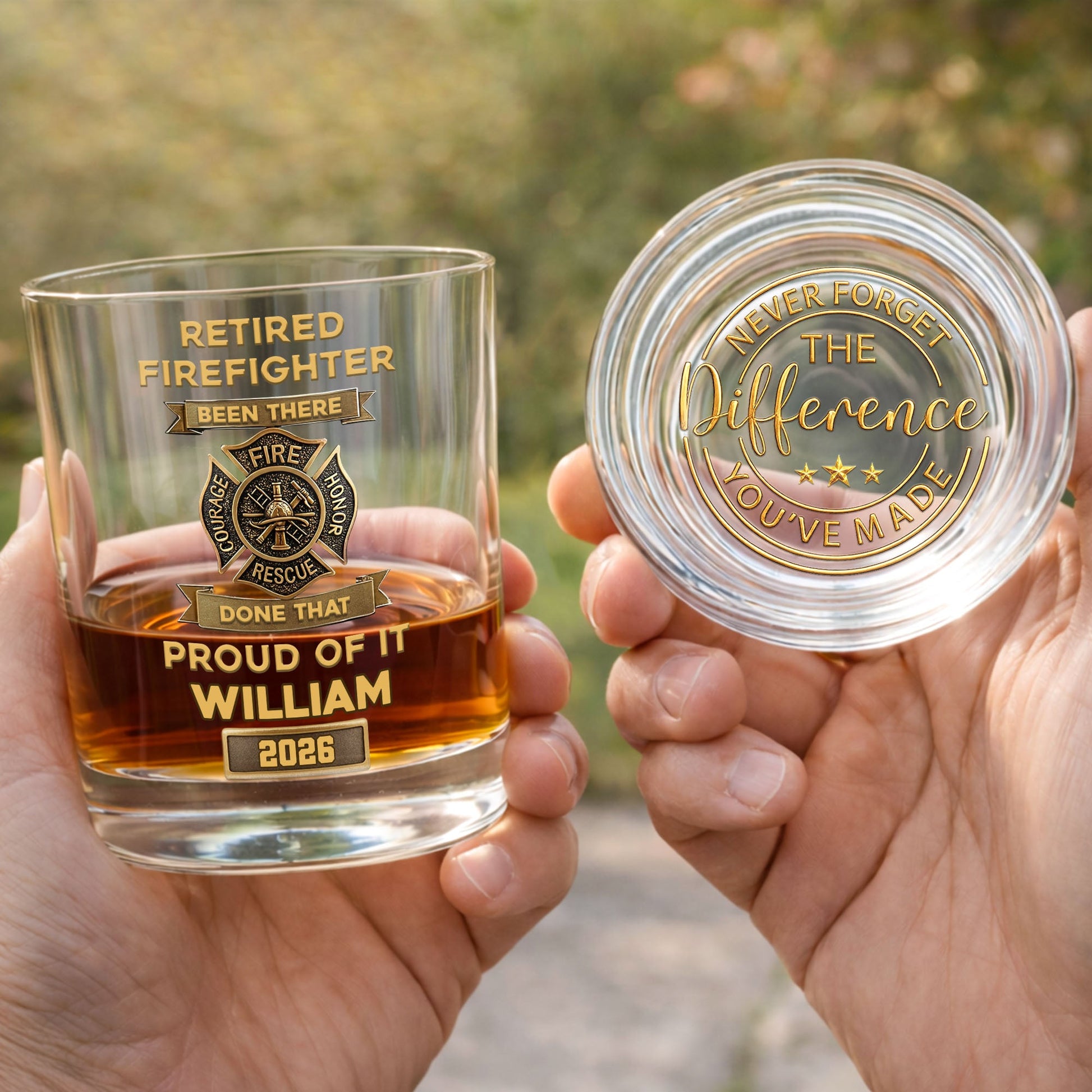 Retired Firefighter Been There Done That Proud Of It Badge - Personalized Whiskey Glass - FIF046_PRIWI