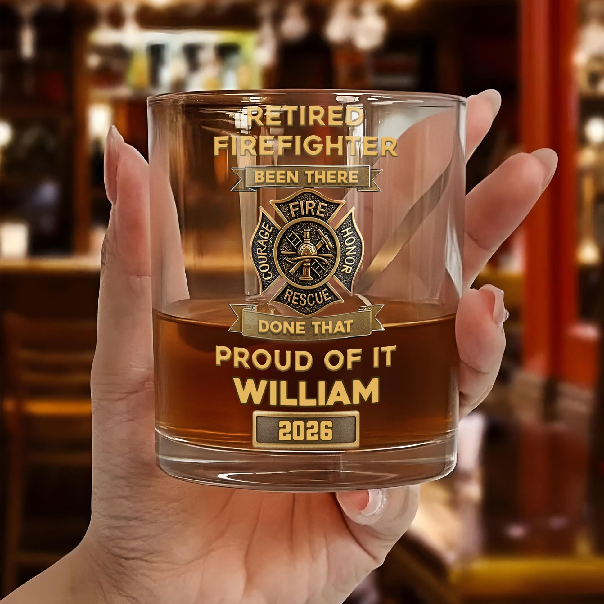 Retired Firefighter Been There Done That Proud Of It Badge - Personalized Whiskey Glass - FIF046_PRIWI