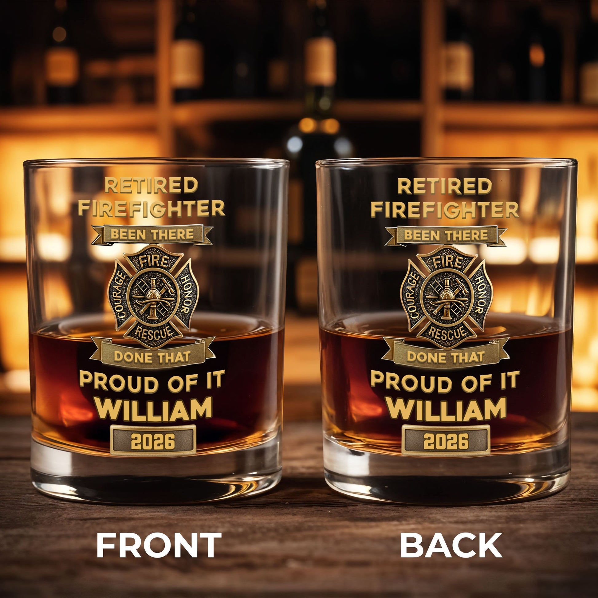 Retired Firefighter Been There Done That Proud Of It Badge - Personalized Whiskey Glass - FIF046_PRIWI