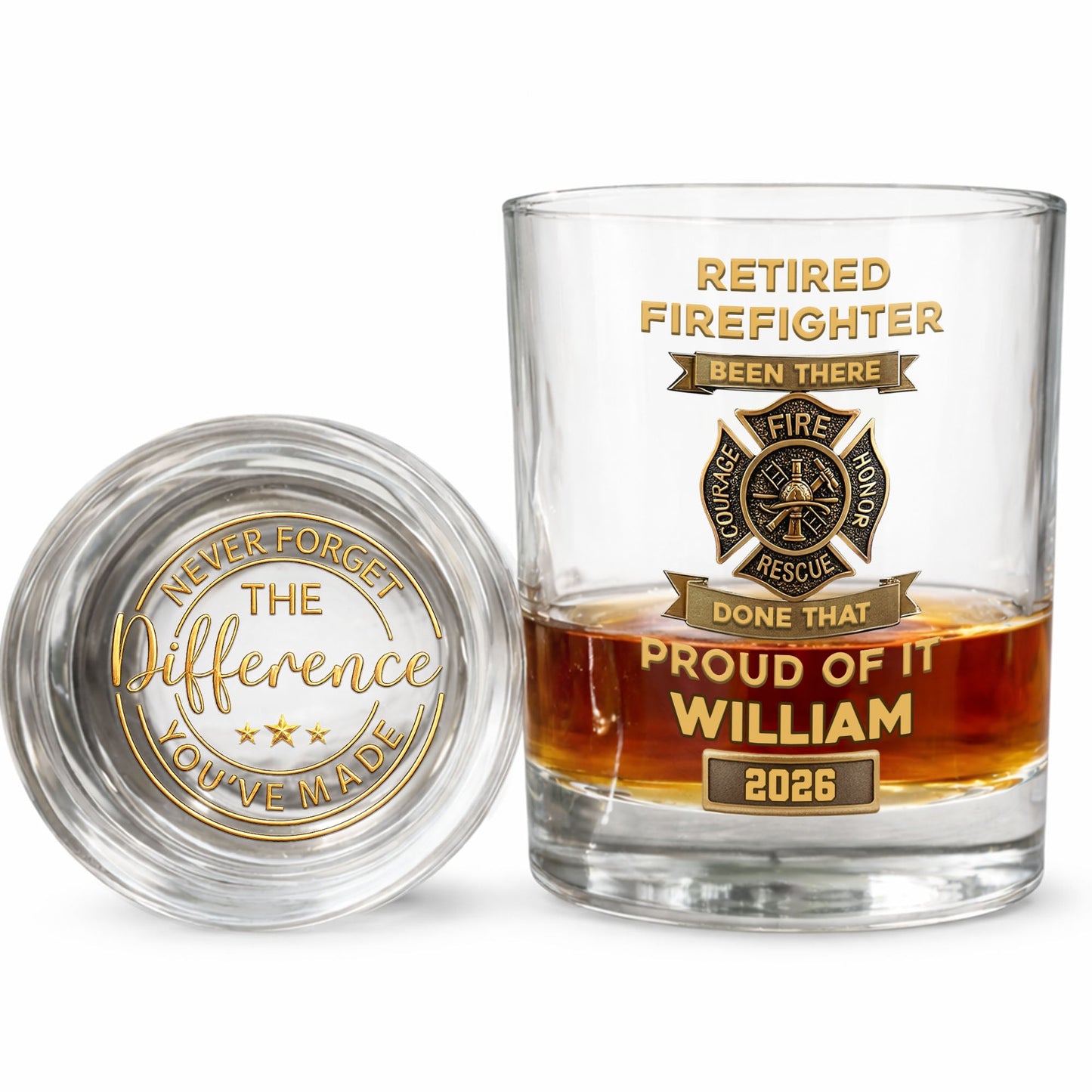 Retired Firefighter Been There Done That Proud Of It Badge - Personalized Whiskey Glass - FIF046_PRIWI