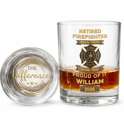 Retired Firefighter Been There Done That Proud Of It Badge - Personalized Whiskey Glass - FIF046_PRIWI