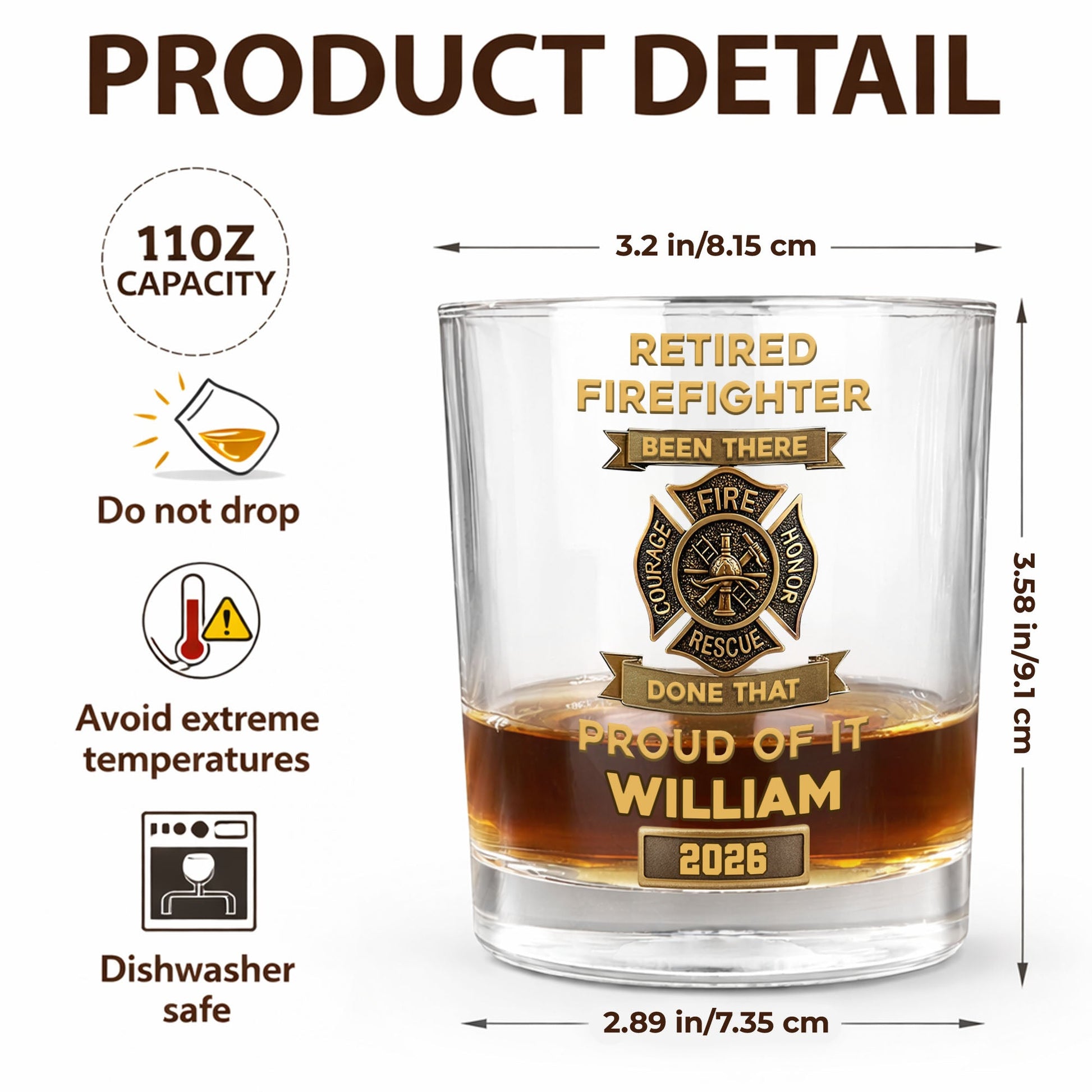 Retired Firefighter Been There Done That Proud Of It Badge - Personalized Whiskey Glass - FIF046_PRIWI