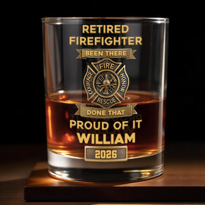 Retired Firefighter Courage Fire Honor Rescue Badge - Personalized Custom Whiskey Glass - FIF046_RWG