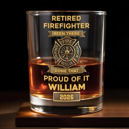 Retired Firefighter Courage Fire Honor Rescue Badge - Personalized Custom Whiskey Glass - FIF046_RWG
