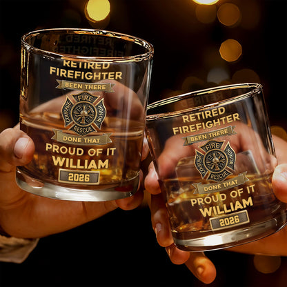 Retired Firefighter Courage Fire Honor Rescue Badge - Personalized Custom Whiskey Glass - FIF046_RWG