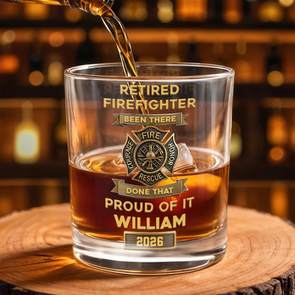 Retired Firefighter Courage Fire Honor Rescue Badge - Personalized Custom Whiskey Glass - FIF046_RWG
