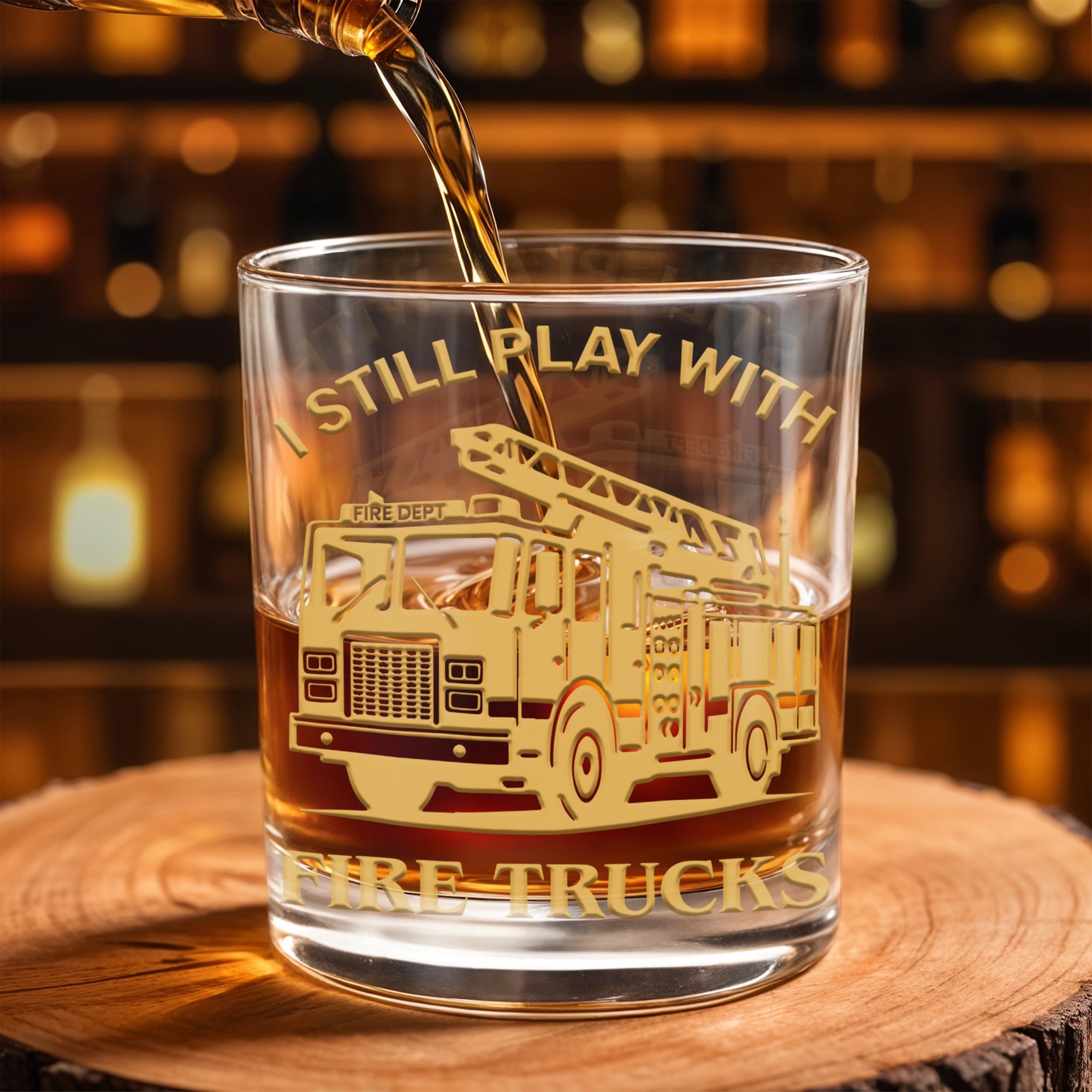 I Still Play With Fire Trucks - Personalized Custom Whiskey Glass - FIF051_RWG