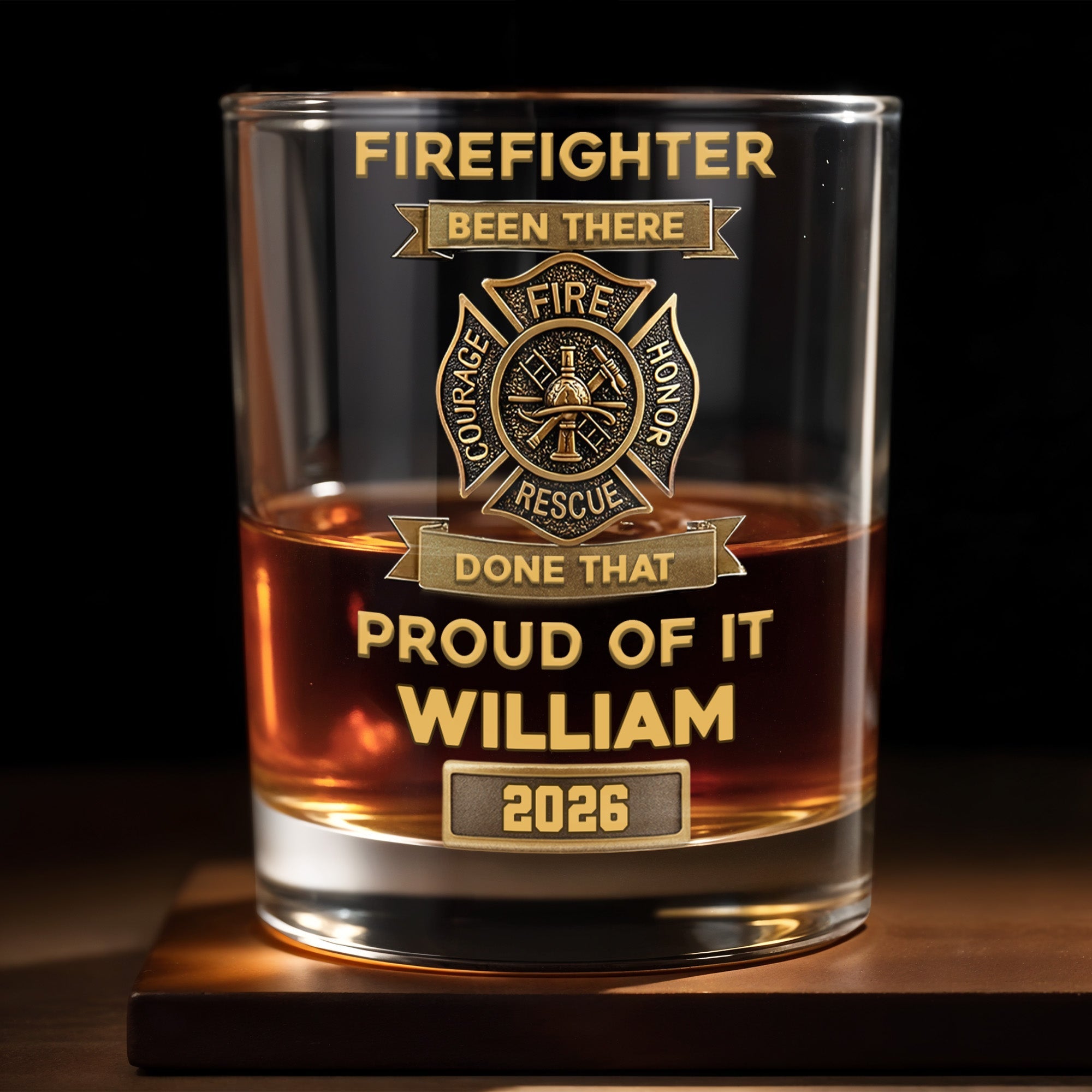 Firefighter Been There Done That Badge - Personalized Custom Whiskey Glass - FIF059_RWG
