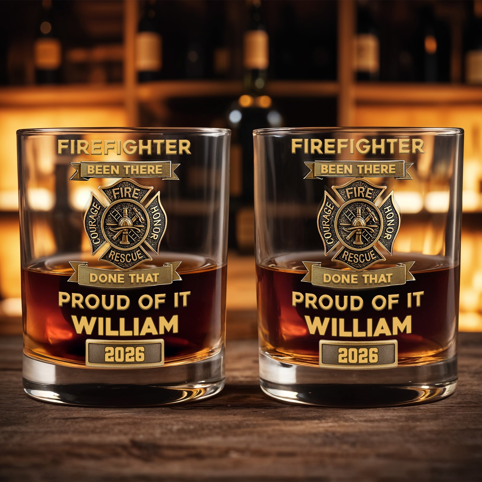 Firefighter Been There Done That Badge - Personalized Custom Whiskey Glass - FIF059_RWG