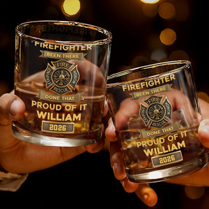 Firefighter Been There Done That Badge - Personalized Custom Whiskey Glass - FIF059_RWG