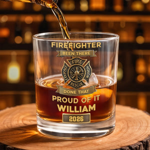 Firefighter Been There Done That Badge - Personalized Custom Whiskey Glass - FIF059_RWG