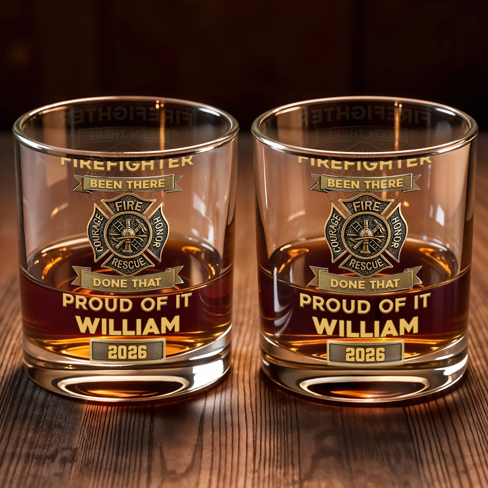 Firefighter Been There Done That Badge - Personalized Custom Whiskey Glass - FIF059_RWG