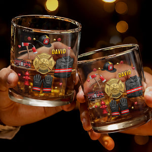 Firefighter Courage With 3D Golden Badge And Firefighter Gear Symbols - Personalized Custom Whiskey Glass - FIF106_RWG