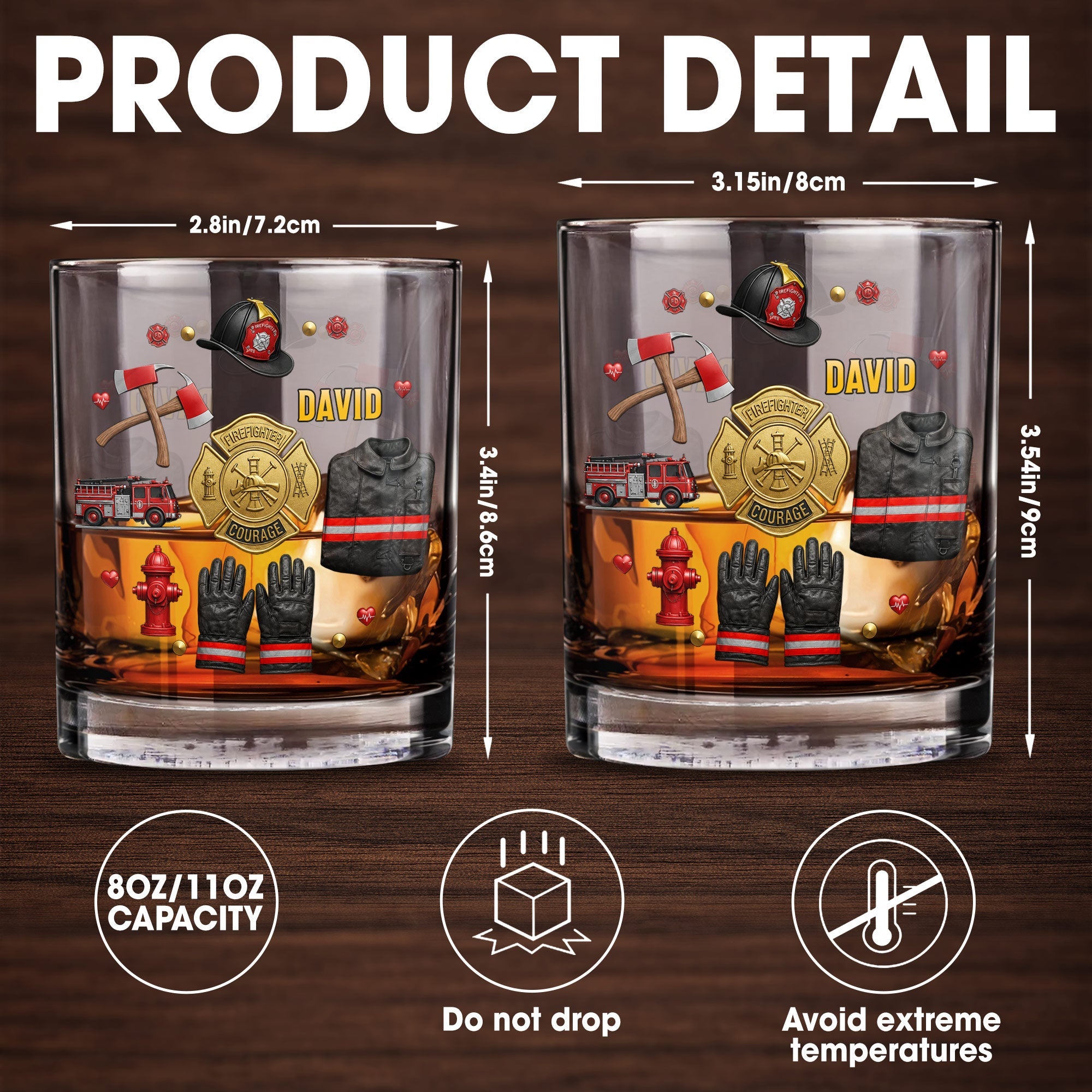 Firefighter Courage With 3D Golden Badge And Firefighter Gear Symbols - Personalized Custom Whiskey Glass - FIF106_RWG
