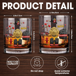 Firefighter Courage With 3D Golden Badge And Firefighter Gear Symbols - Personalized Custom Whiskey Glass - FIF106_RWG