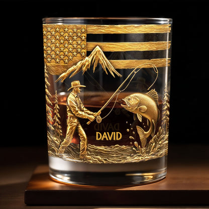 Custom Fishing Moments With Fisherman and Fish - Personalized Custom Whiskey Glass - FISH005_RWG