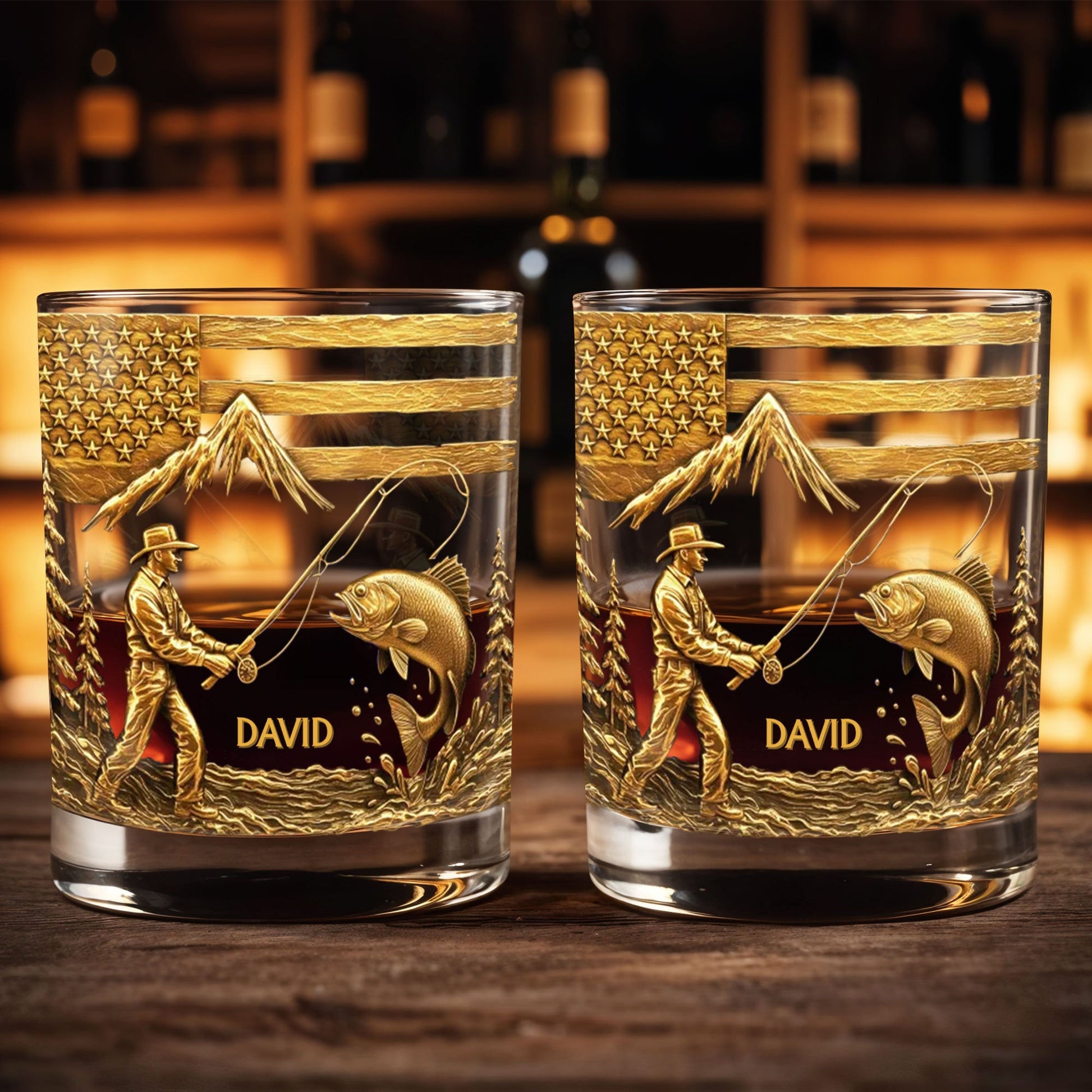 Custom Fishing Moments With Fisherman and Fish - Personalized Custom Whiskey Glass - FISH005_RWG
