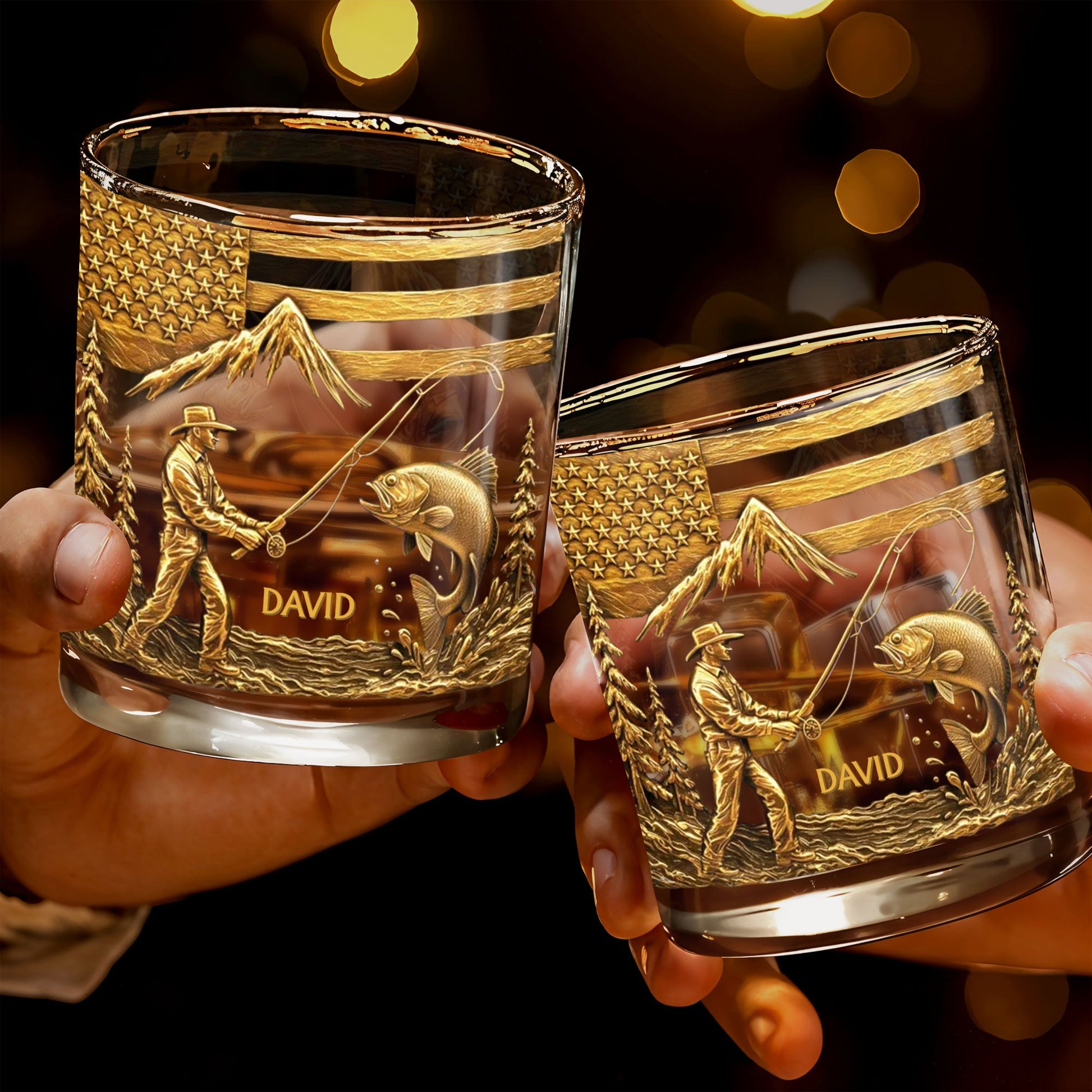 Custom Fishing Moments With Fisherman and Fish - Personalized Custom Whiskey Glass - FISH005_RWG
