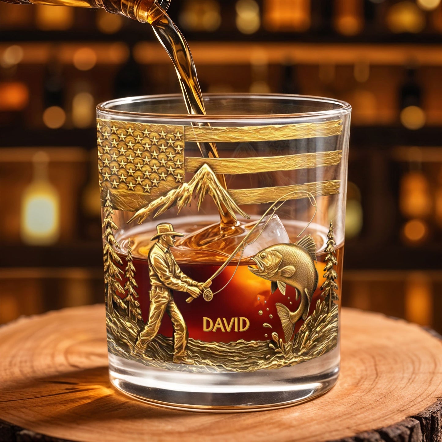 Custom Fishing Moments With Fisherman and Fish - Personalized Custom Whiskey Glass - FISH005_RWG