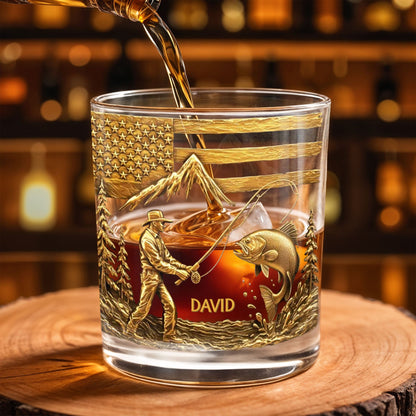 Custom Fishing Moments With Fisherman and Fish - Personalized Custom Whiskey Glass - FISH005_RWG