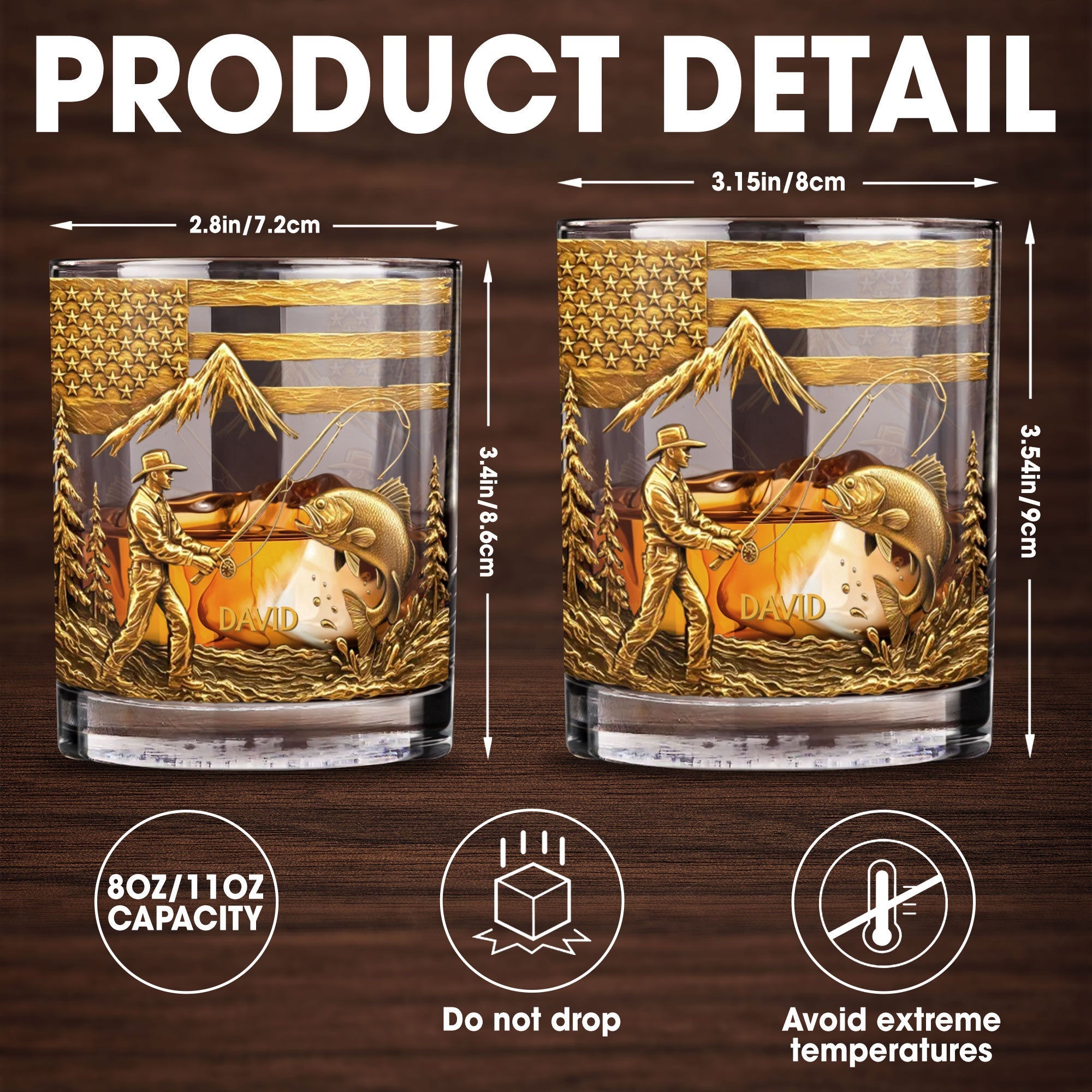 Custom Fishing Moments With Fisherman and Fish - Personalized Custom Whiskey Glass - FISH005_RWG