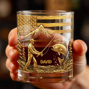 Custom Fishing Moments With Fisherman and Fish - Personalized Custom Whiskey Glass - FISH005_RWG