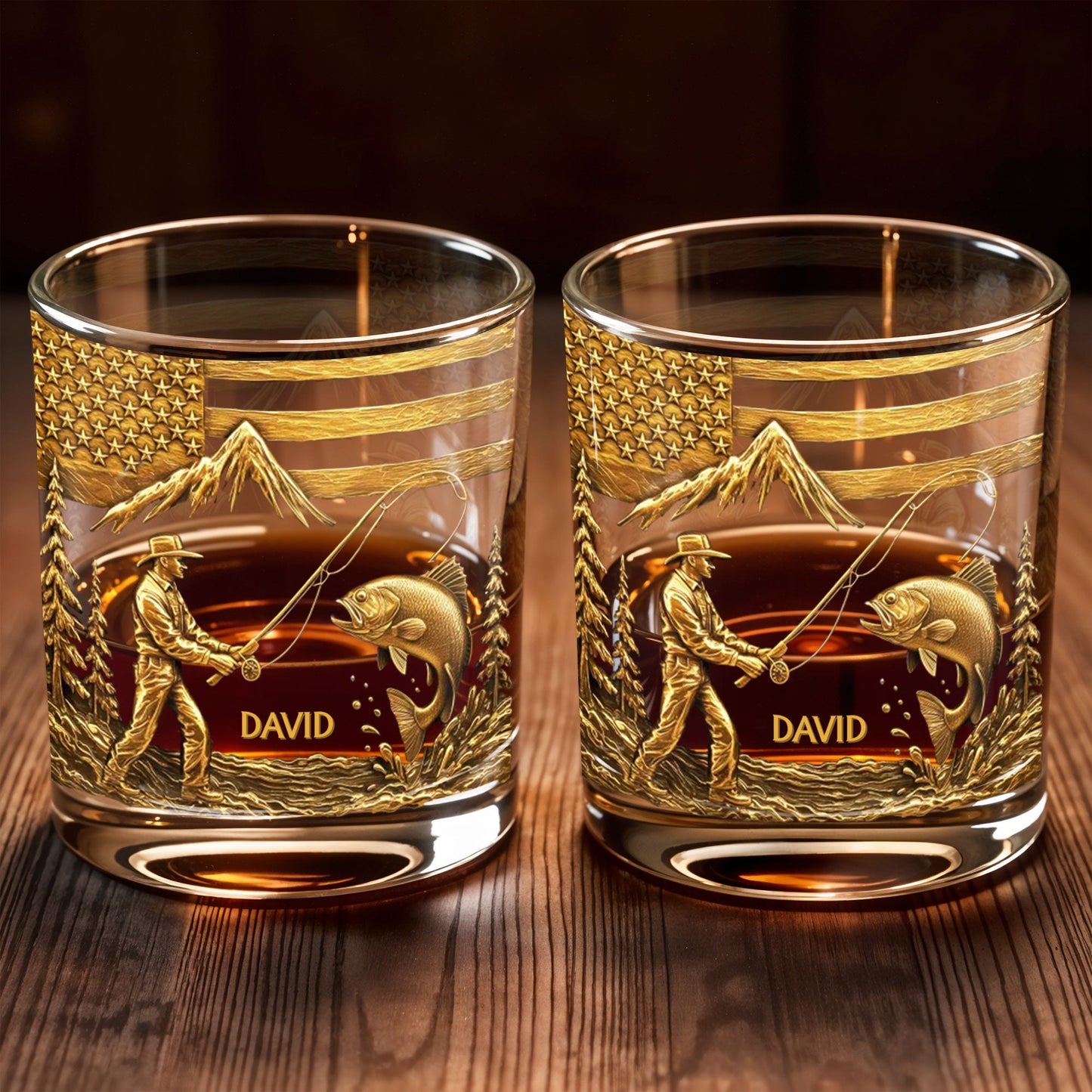 Custom Fishing Moments With Fisherman and Fish - Personalized Custom Whiskey Glass - FISH005_RWG