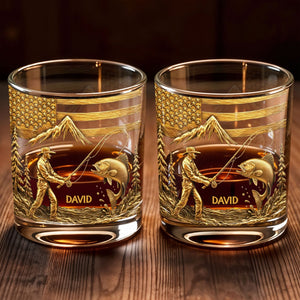 Custom Fishing Moments With Fisherman and Fish - Personalized Custom Whiskey Glass - FISH005_RWG