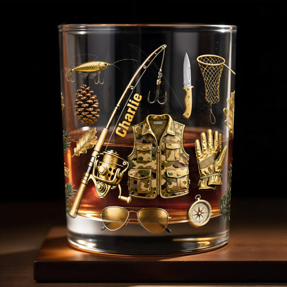 Customizable Fishing Enthusiast's Whiskey Glass - Personalized Custom Whiskey Glass - FISH016_RWG