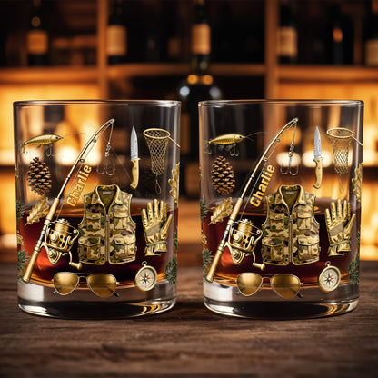 Customizable Fishing Enthusiast's Whiskey Glass - Personalized Custom Whiskey Glass - FISH016_RWG