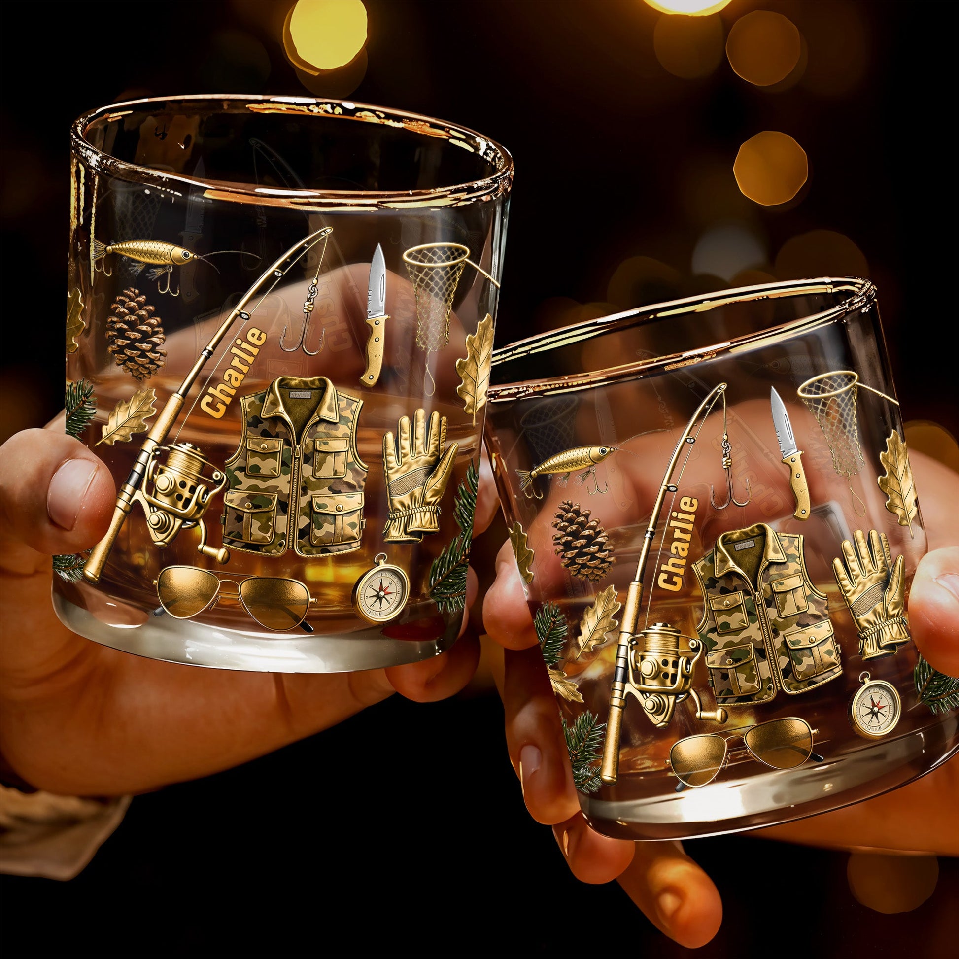Customizable Fishing Enthusiast's Whiskey Glass - Personalized Custom Whiskey Glass - FISH016_RWG