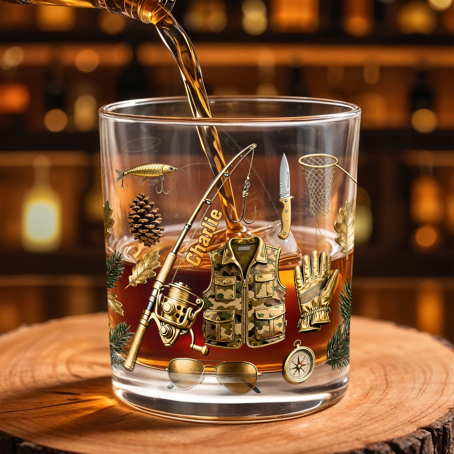 Customizable Fishing Enthusiast's Whiskey Glass - Personalized Custom Whiskey Glass - FISH016_RWG