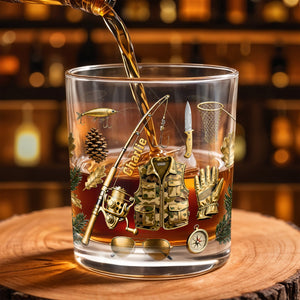 Customizable Fishing Enthusiast's Whiskey Glass - Personalized Custom Whiskey Glass - FISH016_RWG